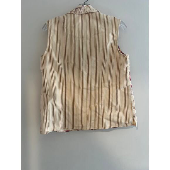Vintage Coldwater Creek Button Down Collared Vest Cream Floral Cotton Small JL - Picture 6 of 6